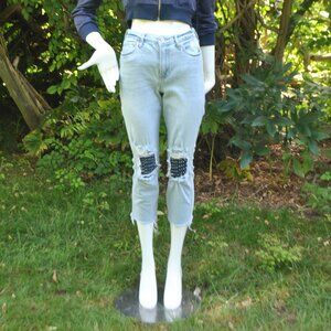 Reworked Hollister jeans with Sashiko detail at the knee. Size 1R.